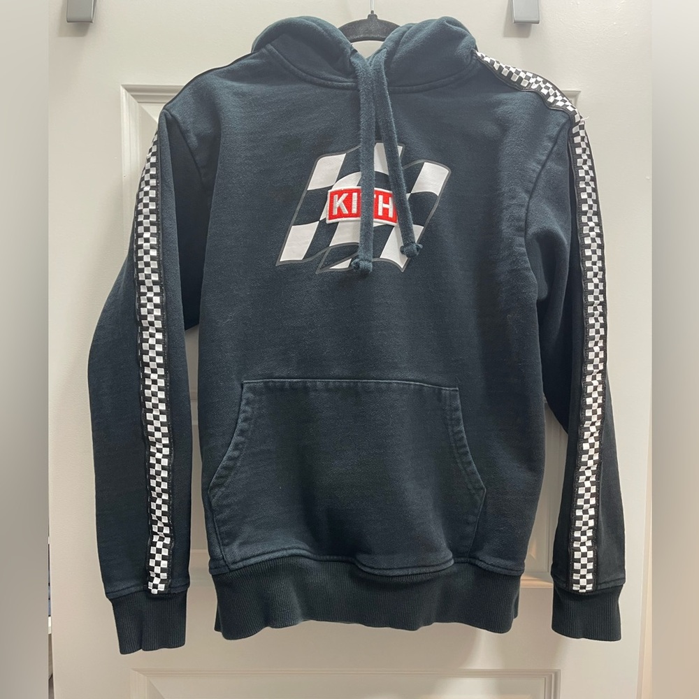 Kith Flag Wave Racing Hoodie Black Heavyweight